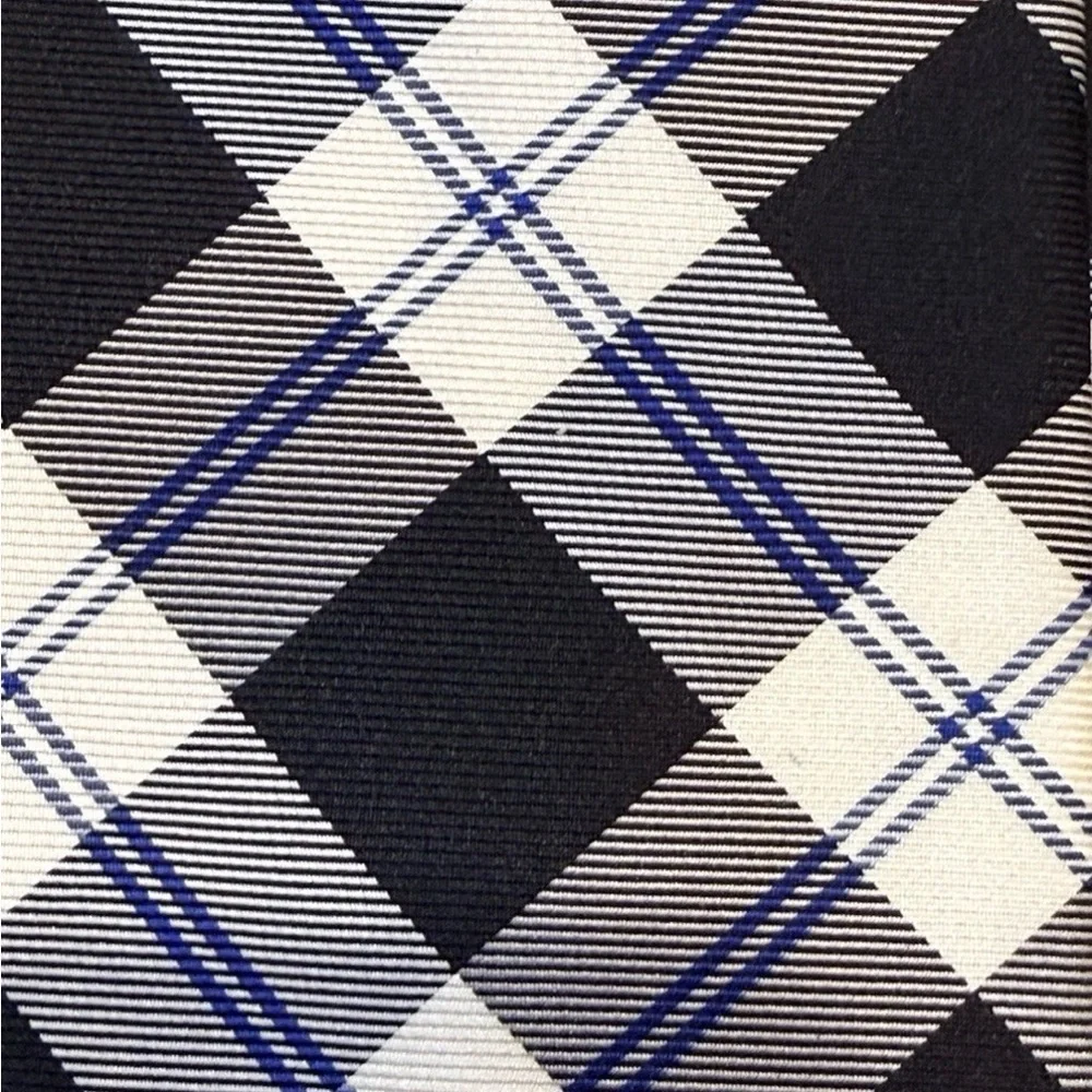 Tommy Hilfiger Silk Necktie Black White Blue Plaid Check Preppy